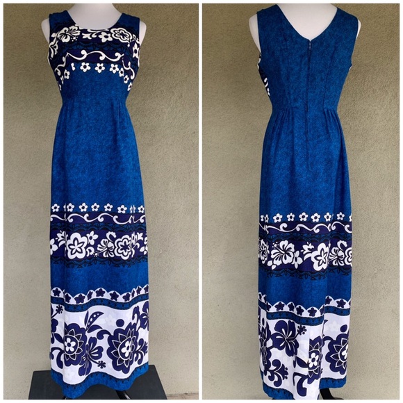 🌺 70s Vintage Hawaiian Barkcloth Muumuu Maxi Dress - Picture 2 of 14